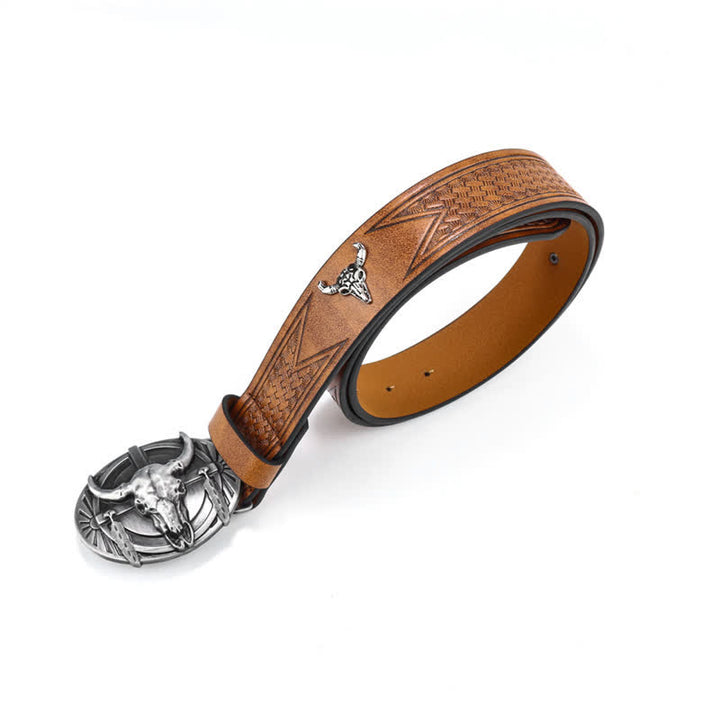 Cinturón de cuero Mad Bull grabado para hombre