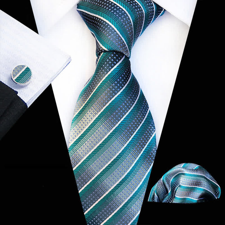 Conjunto de 3 corbatas modernas a rayas en verde azulado y gris para hombre