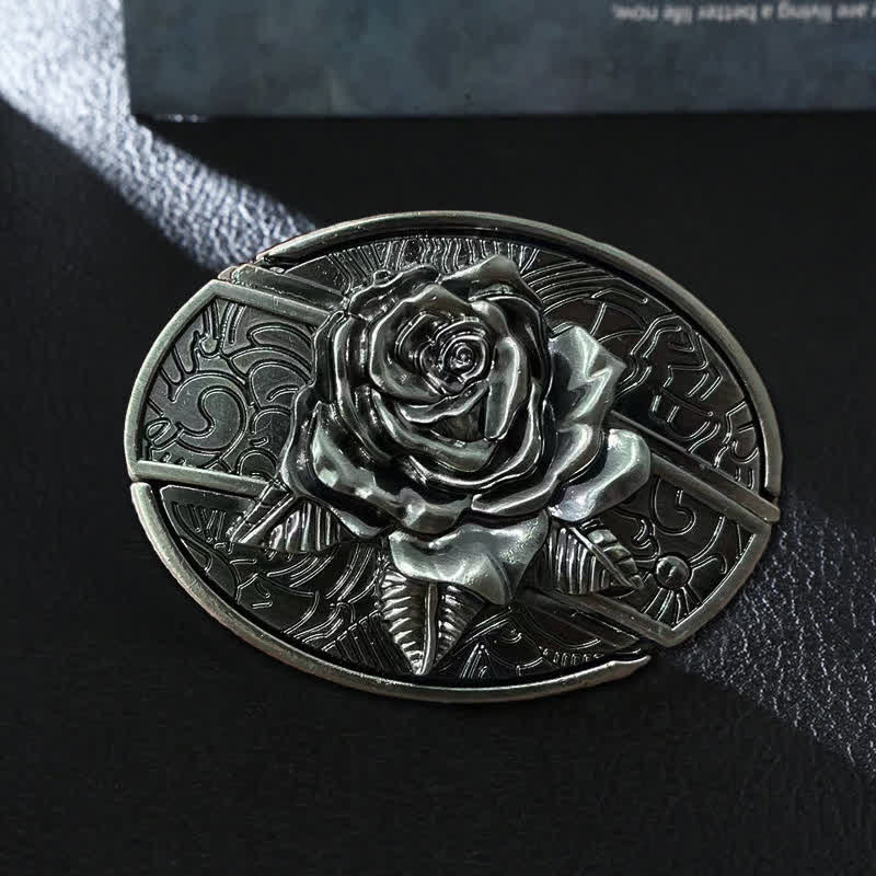 Cinturón de cuero con cuchillo plegable oculto estilo Western Rose para hombre, hecho a mano