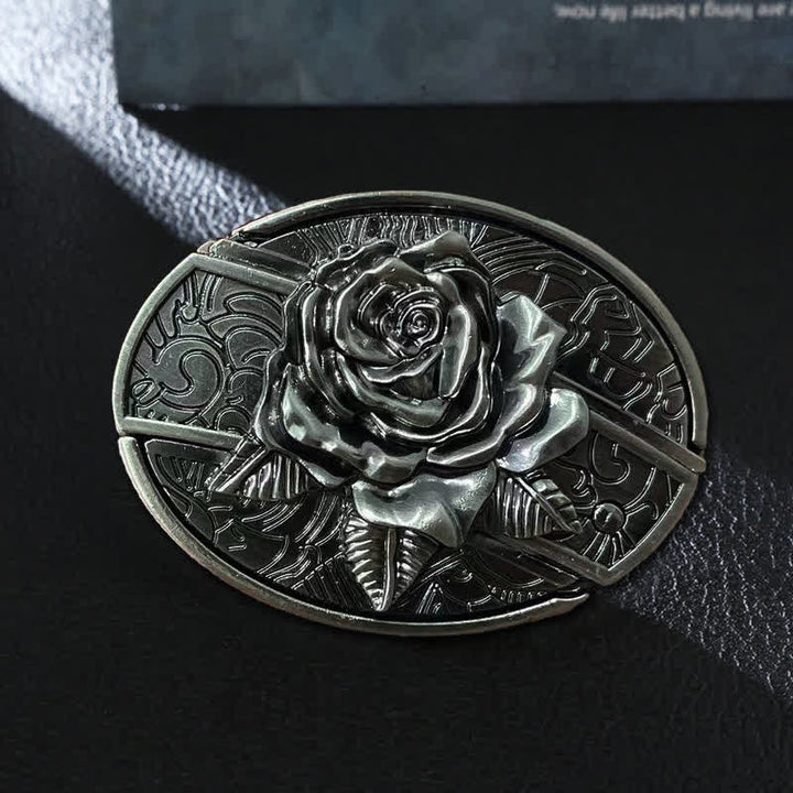 Cinturón de cuero con cuchillo plegable oculto estilo Western Rose para hombre, hecho a mano