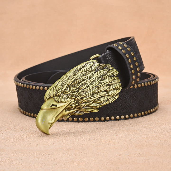 Cinturón de cuero con remaches de cabeza de buitre y águila para hombre