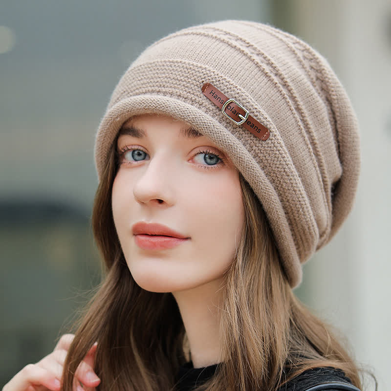Gorro de invierno plegable de punto afelpado para mujer