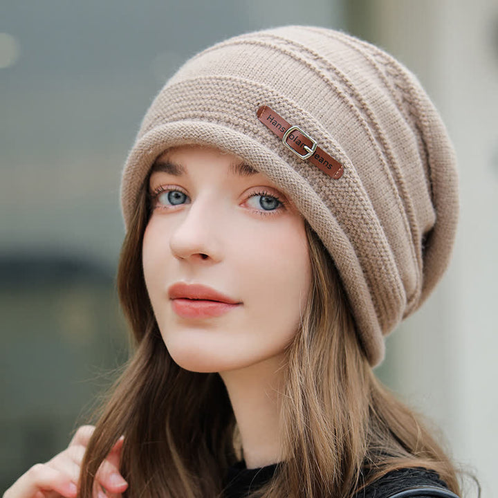 Gorro de invierno plegable de punto afelpado para mujer