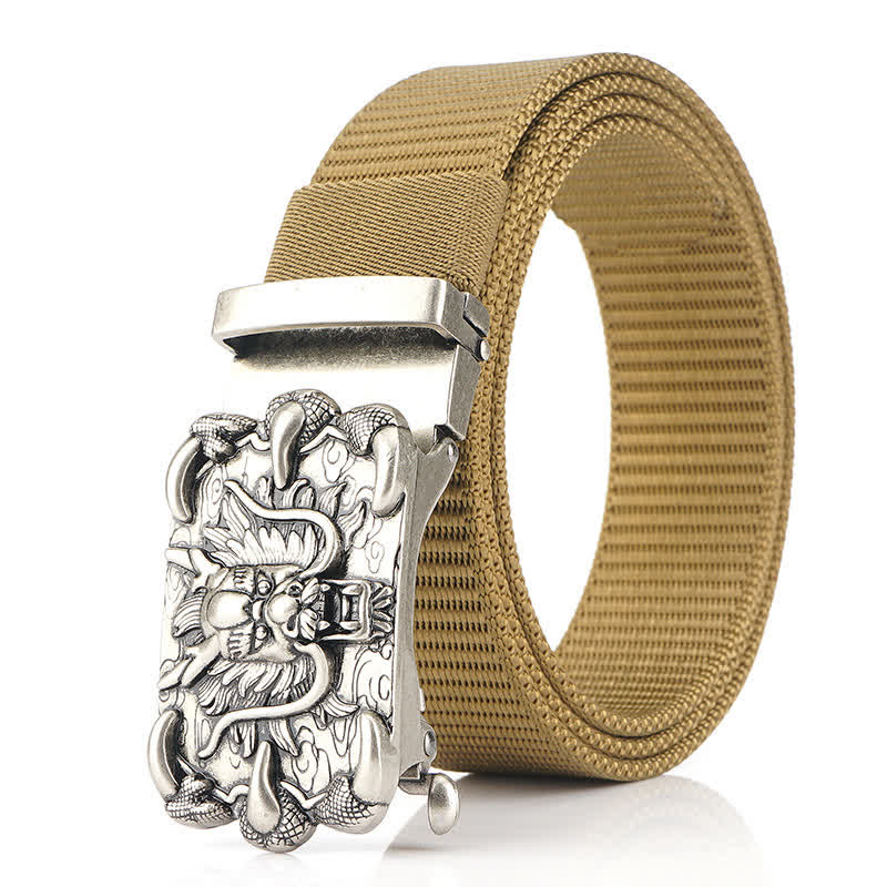 Cinturón de nailon informal con decoración de dragón para hombre
