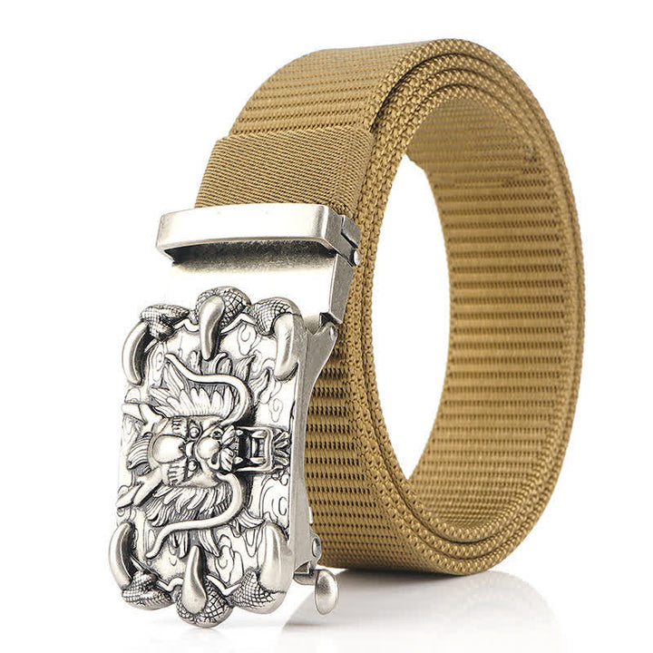 Cinturón de nailon informal con decoración de dragón para hombre