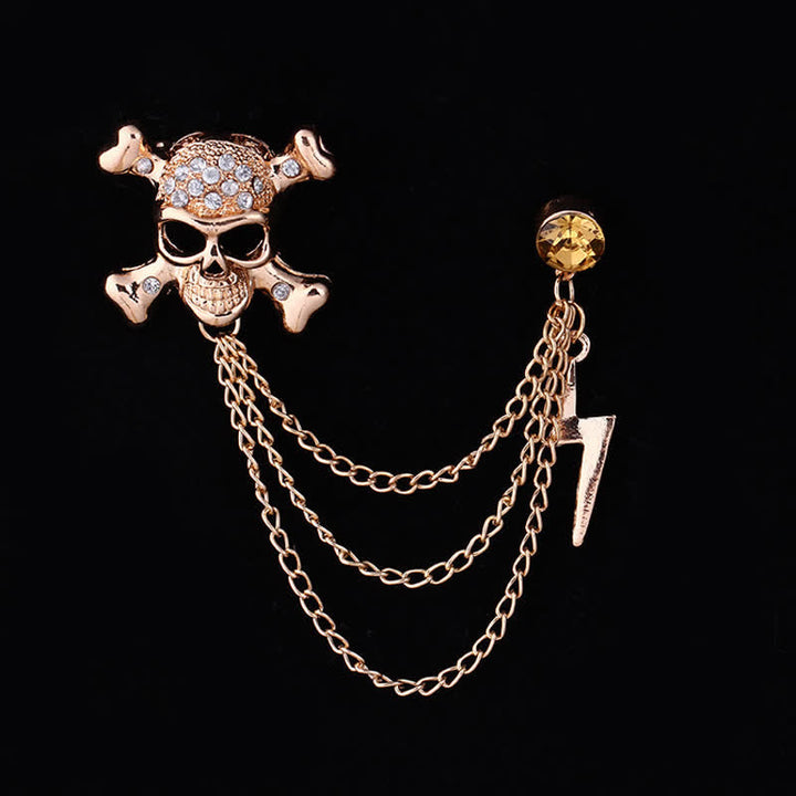 Broche de cadena con relámpagos y calavera gótica para hombre
