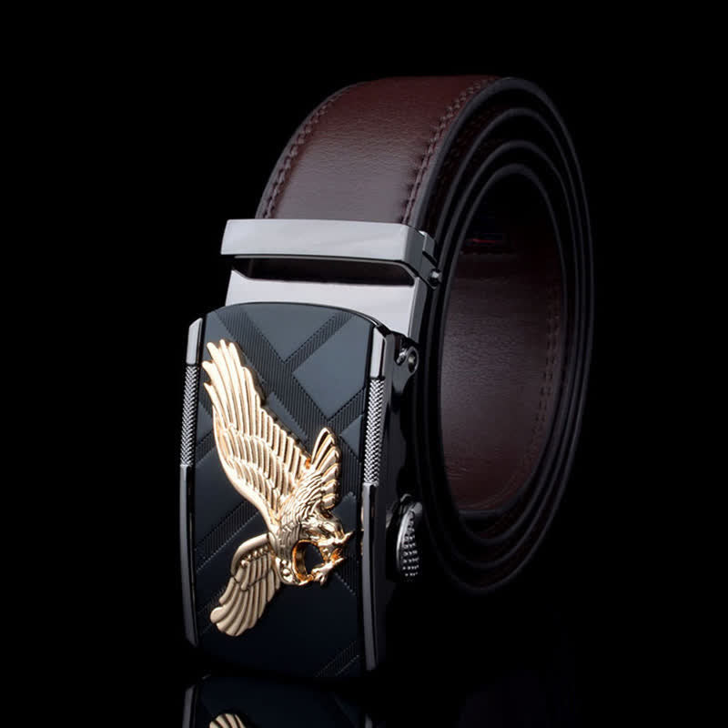 Cinturón de cuero con hebilla automática con diseño de águila animal para hombre