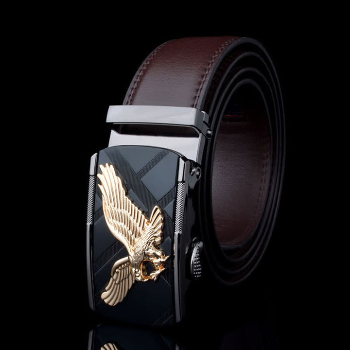 Cinturón de cuero con hebilla automática con diseño de águila animal para hombre