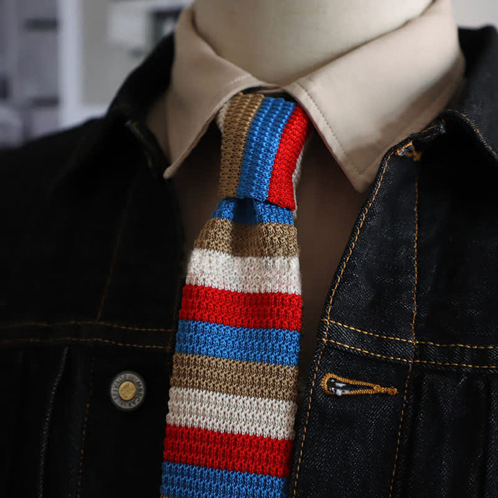 Corbata de punto con rayas horizontales de otoño para hombre
