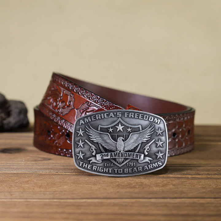 Cinturón de cuero con hebilla de águila americana para hombre, hecho a mano