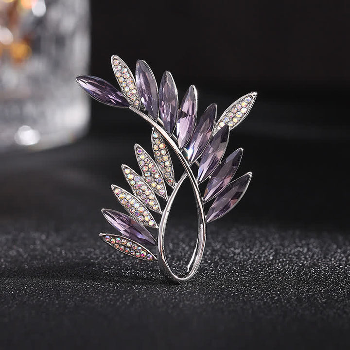 Broche de cristal con forma de rama de olivo para mujer