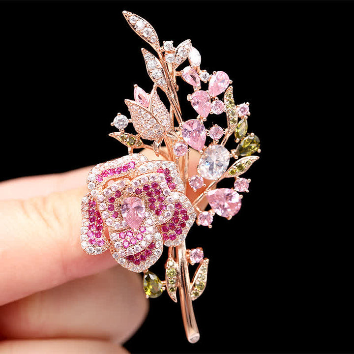 Broche de circonita con ramo de flores rosas para mujer