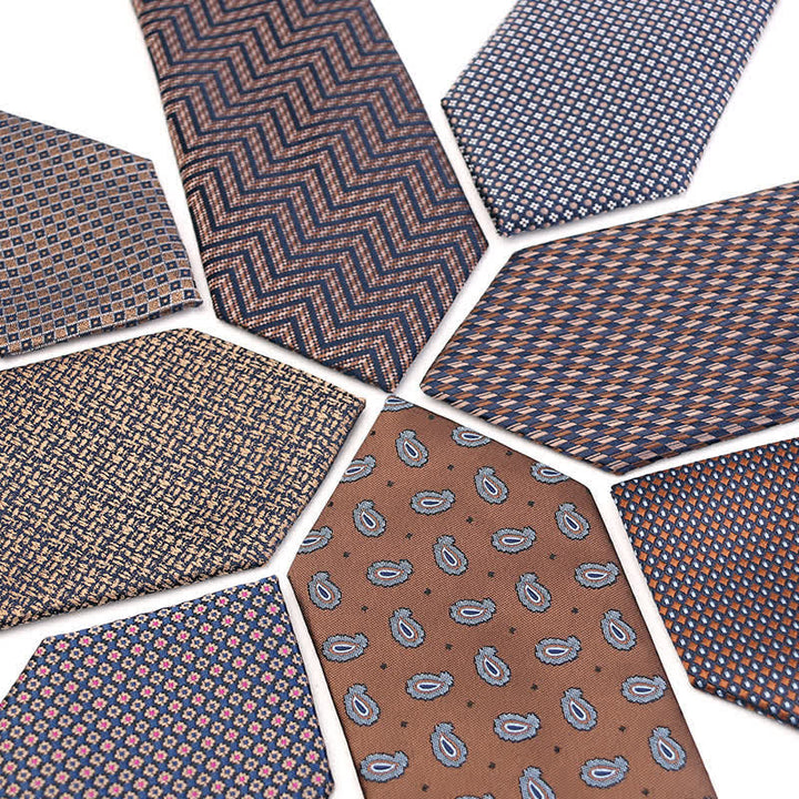 Corbata de cuadros micro de la serie Coffee Brown para hombre 