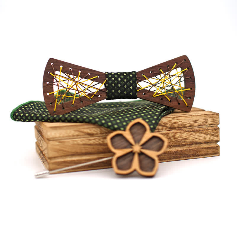 Juego de 3 pajaritas de madera bordadas y tejidas para hombre