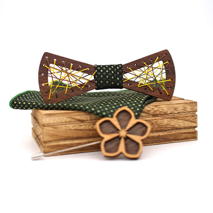 Juego de 3 pajaritas de madera bordadas y tejidas para hombre