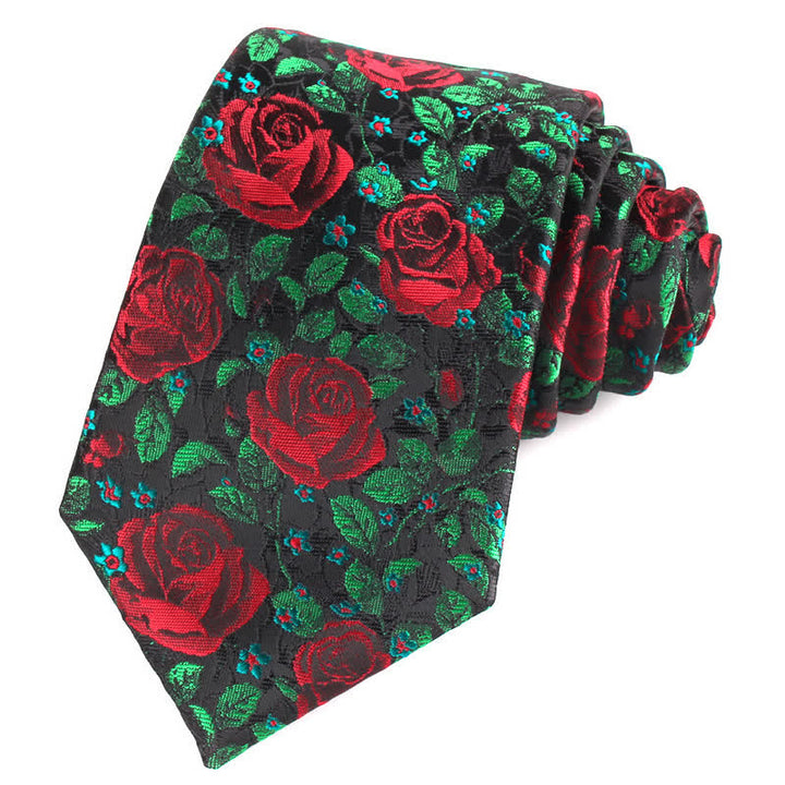Corbata elegante para hombre con hojas y rosas