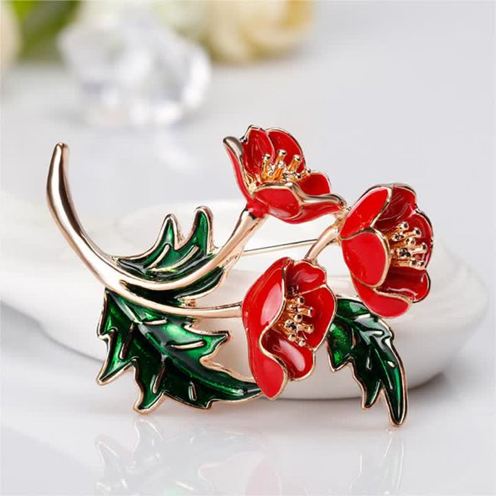 Broche unisex con ramo de flores de amapola