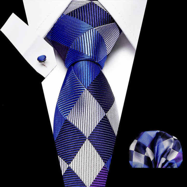 Conjunto de 3 corbatas modernas de cuadros azules y grises para hombre