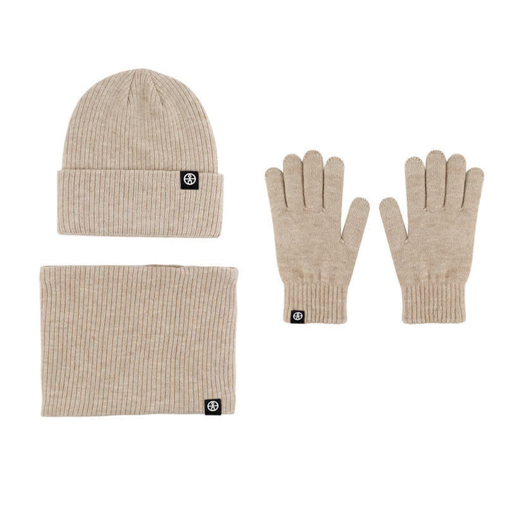 Conjunto de 3 guantes y gorro unisex de color liso, suaves, con bufanda