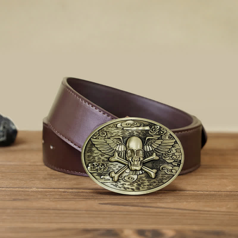 Cinturón de cuero con hebilla para hombre, con diseño creativo de calavera y ángel, para llevar cerveza