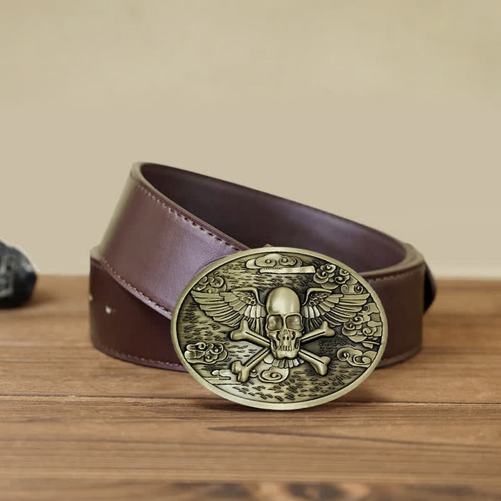 Cinturón de cuero con hebilla para hombre, con diseño creativo de calavera y ángel, para llevar cerveza