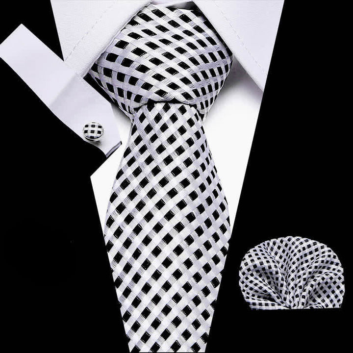 Conjunto de 3 corbatas tejidas a cuadros blancos y negros para hombre
