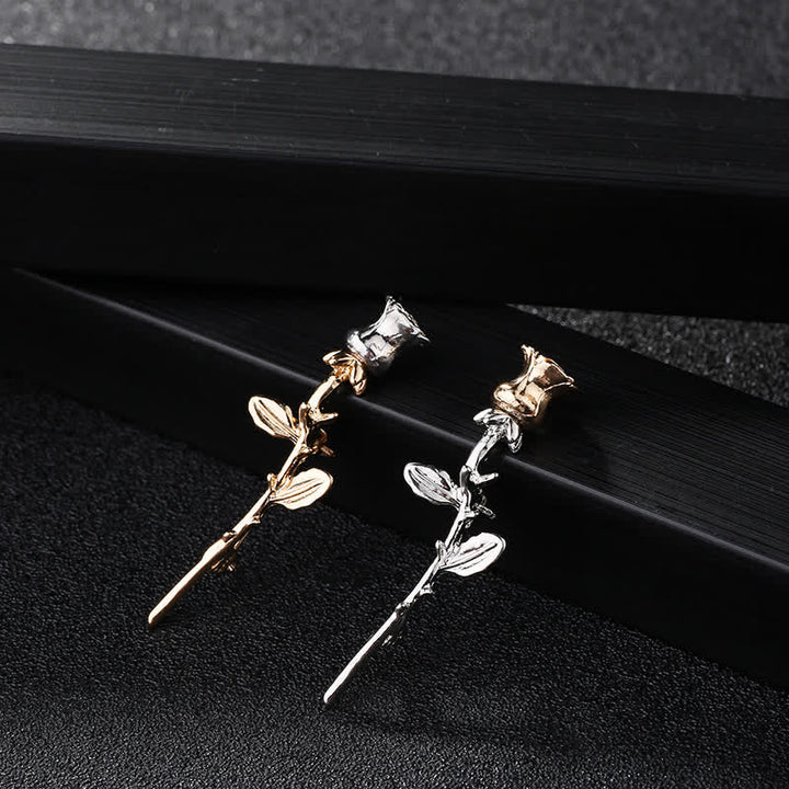 Broche con tallo de rosa encantador para hombre