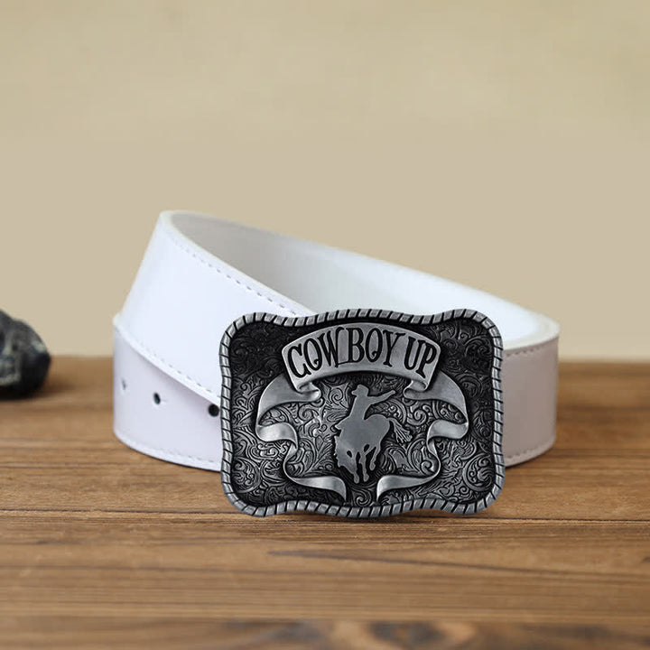 Cinturón de cuero con hebilla de caballo de rodeo para hombre, hecho a mano, con diseño de vaquero