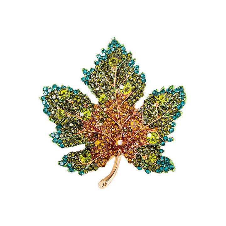 Broche de hoja de arce con cristales de imitación para mujer