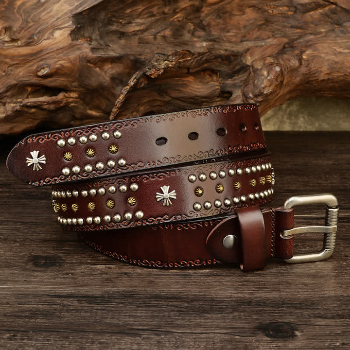 Cinturón unisex estilo rock con decoración con tachuelas y remaches cruzados