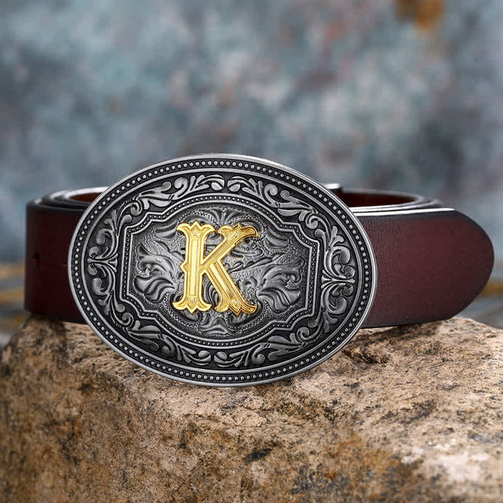 Cinturón de cuero unisex con hebilla y relieve de letras iniciales de hip hop, ideal para hacer uno mismo