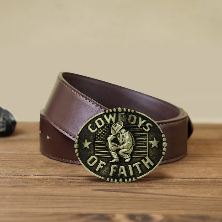 Cinturón de cuero con hebilla Cowboys Of Faith para hombre, hecho a mano