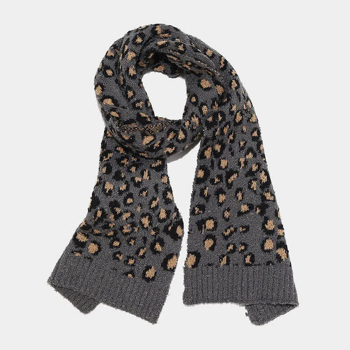 Conjunto de 3 guantes y bufanda con estampado de leopardo para mujer