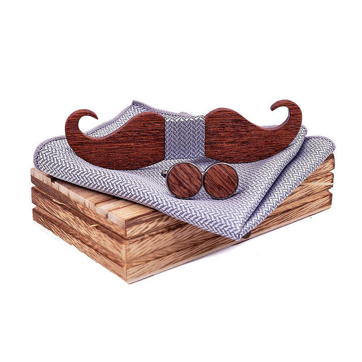 Juego de 3 pajaritas de madera con bigote para caballero