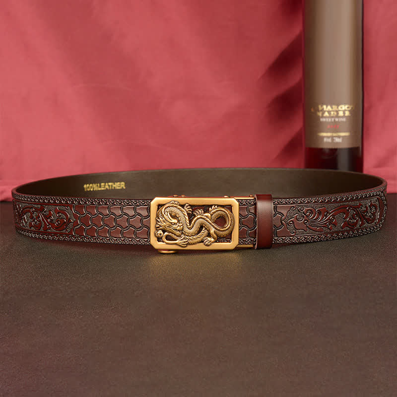 Cinturón de cuero con estampado de dragón en espiral para hombre