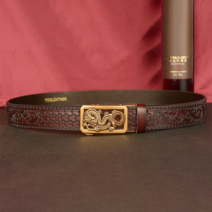 Cinturón de cuero con estampado de dragón en espiral para hombre