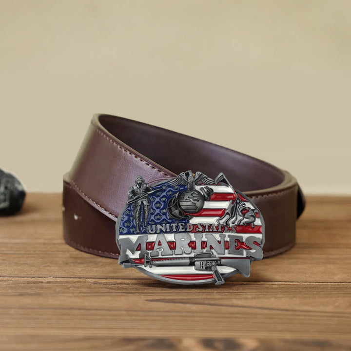 Cinturón de cuero con hebilla de marines estadounidenses para hombre, hecho a mano