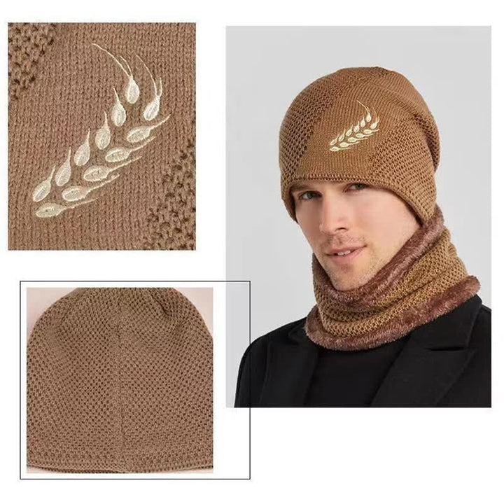 Conjunto de 2 gorros y calentadores de cuello con estampado de trigo bordado