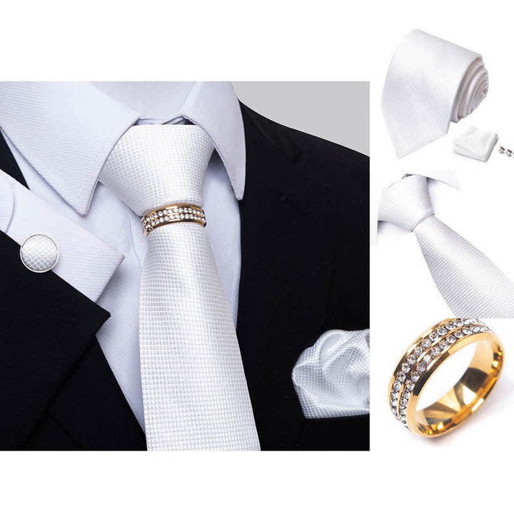 Juego de 4 corbatas de cuadros micro para hombre con anilla para corbata