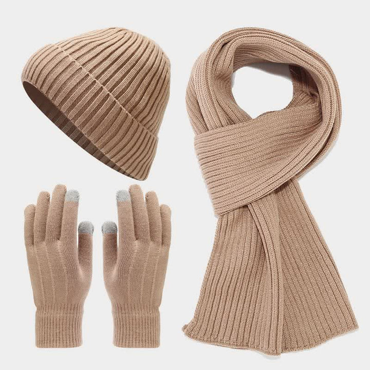 Conjunto de 3 piezas unisex clásico, versátil, con gorro, bufanda y guantes