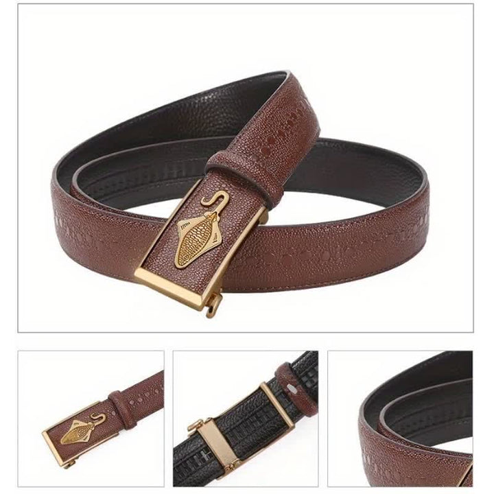 Cinturón de piel con trinquete y estampado de cocodrilo perlado para hombre