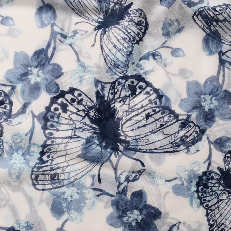 Bufanda fina con borlas y flores de mariposas para mujer
