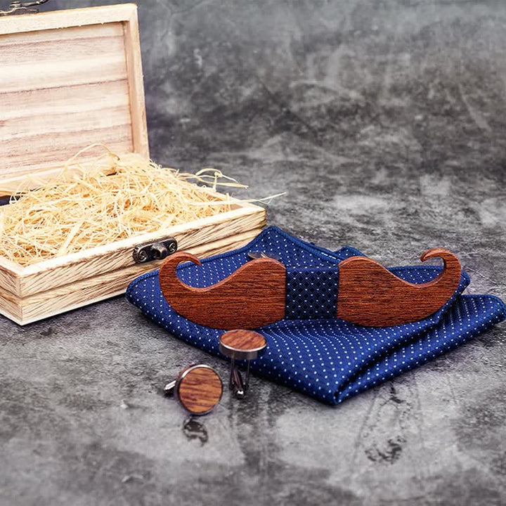 Juego de 3 pajaritas de madera con bigote para caballero