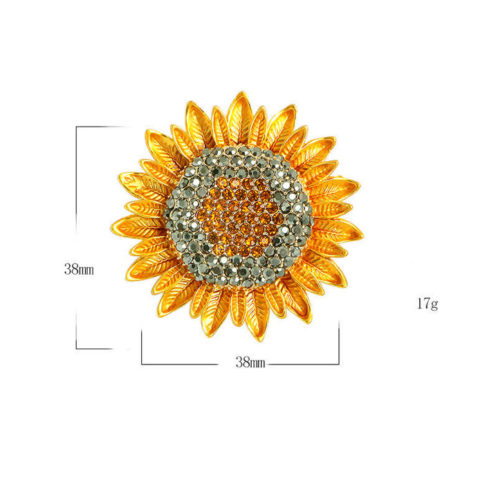 Broche de mujer con diamantes de imitación y girasol amarillo