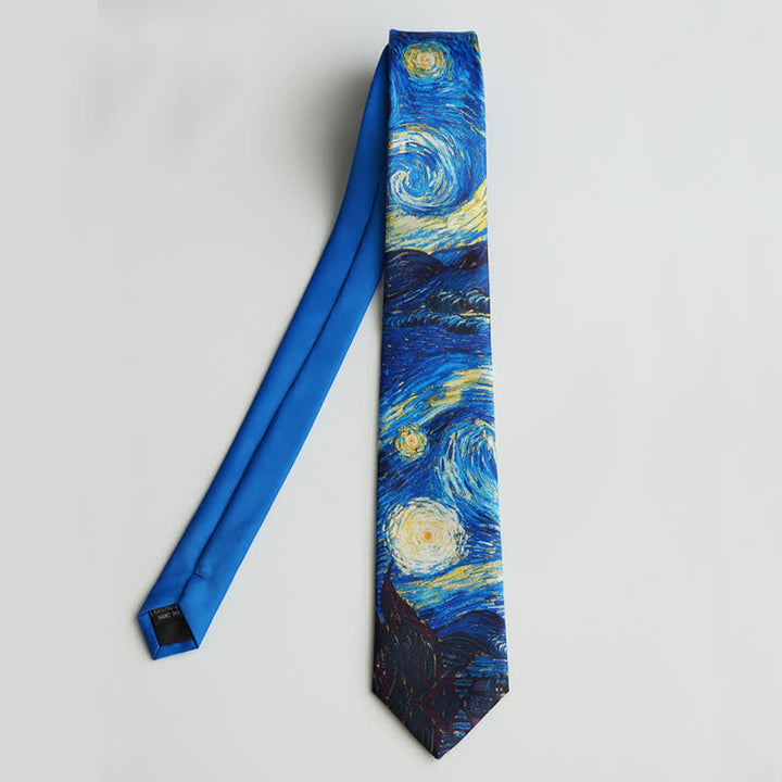 Corbata de hombre con pintura azul de noche estrellada