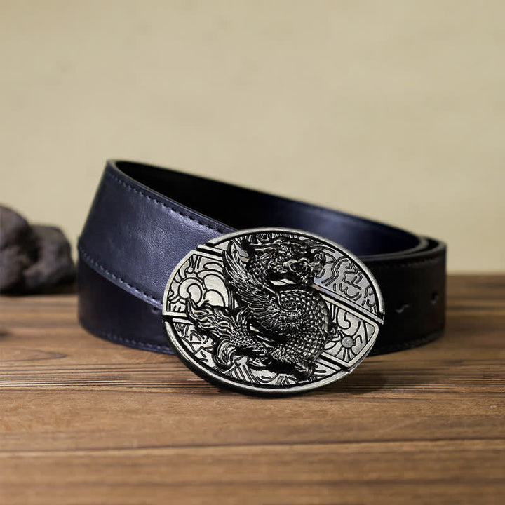 Cinturón de cuero con cuchillo plegable oculto de dragón volador para hombre