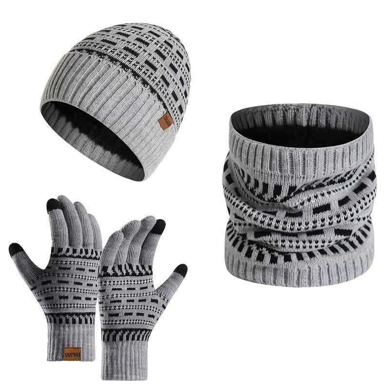Conjunto de 3 guantes y bufanda de punto de doble capa sueltos