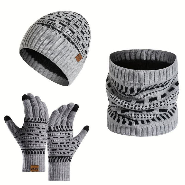 Conjunto de 3 guantes y bufanda de punto de doble capa sueltos