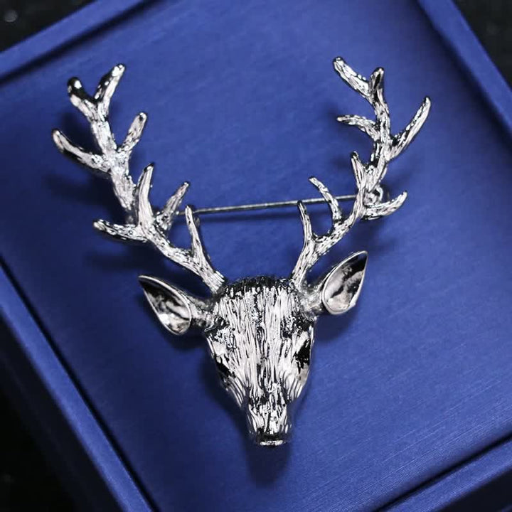 Broche de cabeza de ciervo con cuernos para hombre