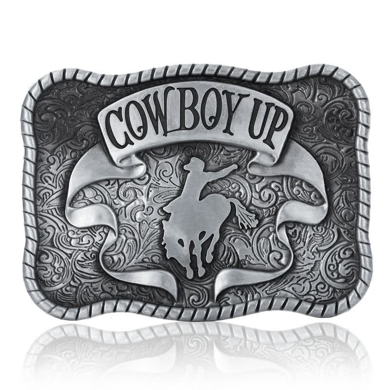 Cinturón de cuero con hebilla de caballo de rodeo para hombre, hecho a mano, con diseño de vaquero
